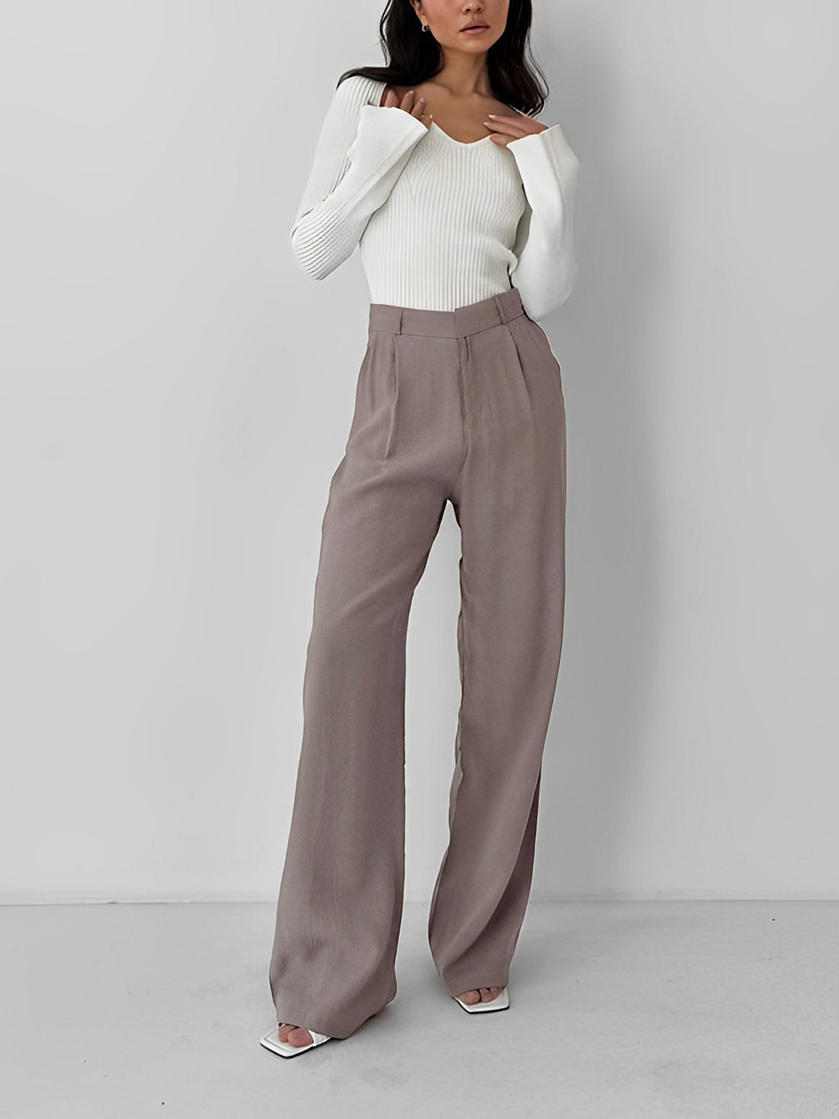 Business Casual Pleat Wide Leg Dress Pants