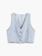 Button Down Denim Crop Vest