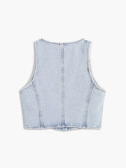 Button Down Denim Crop Vest