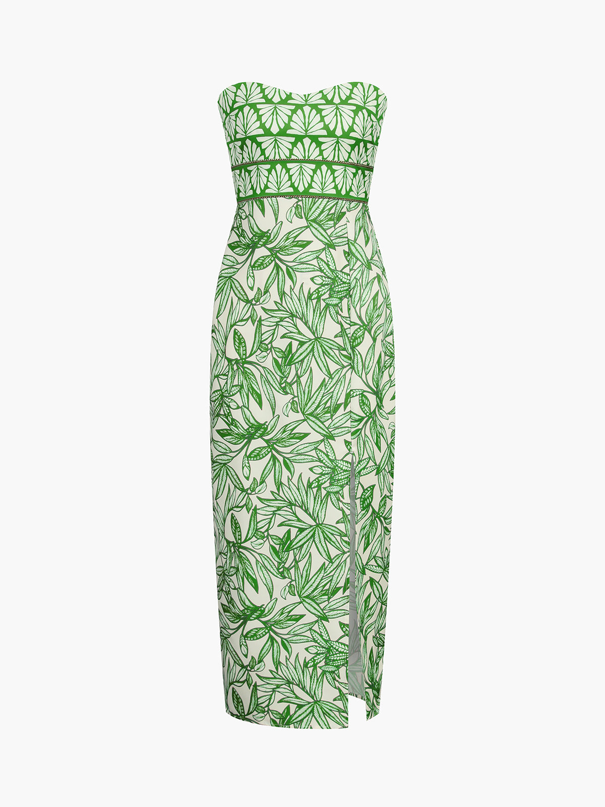 Tropical Leaves Zippered Midi Tube Dress