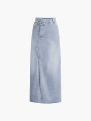 Faded Denim Maxi Skirt