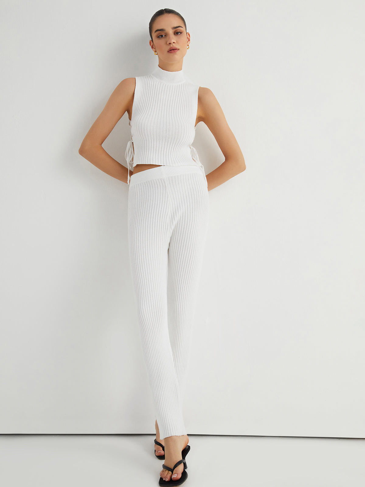 Mock Neck Side Tied Two Piece Pants Set