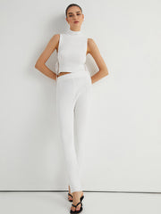 Mock Neck Side Tied Two Piece Pants Set