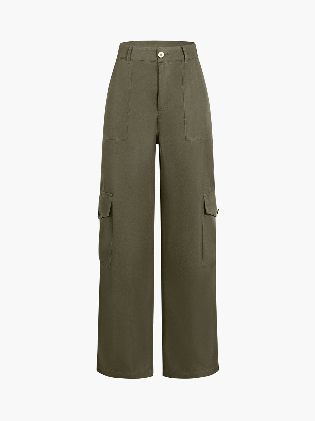 Buttoned Cargo Pockets Straight Leg Pants