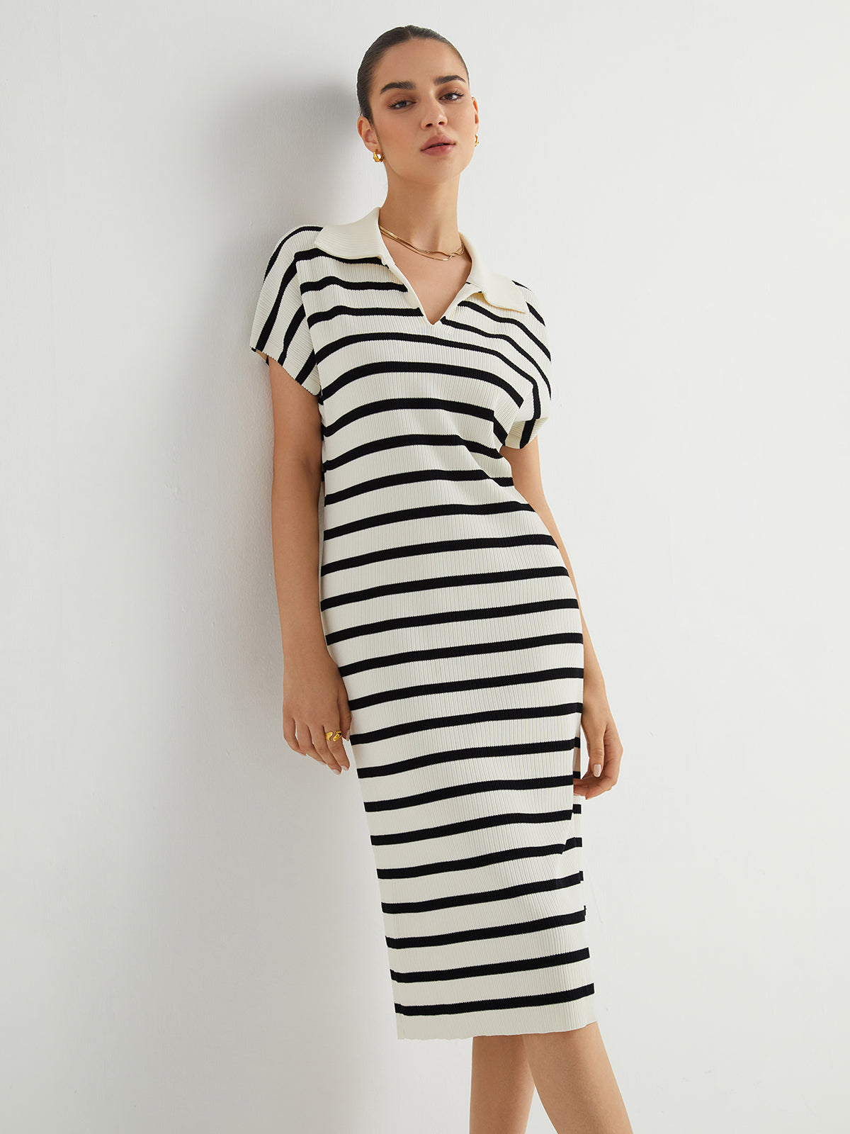 Stripe Collared Midi Dress