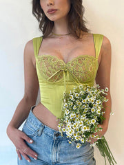 Greenfield Floral Lace Satin Crop Top