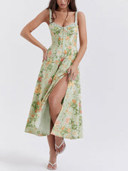 Nature Grandeur Floral Slit Zippered Midi Corset Dress