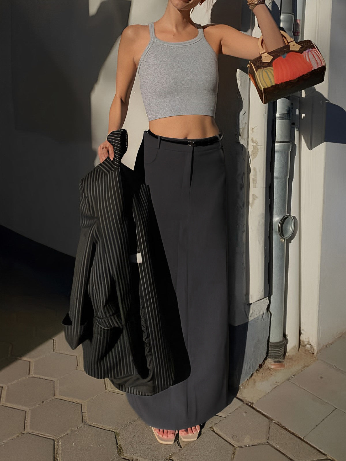 Pockets Buttoned Slit Maxi Skirt