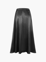 Satin Elastic Waistband Zippered Flowy Maxi Skirt