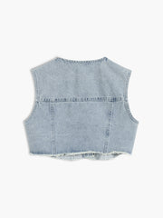 Denim Raw Hem Crop Vest