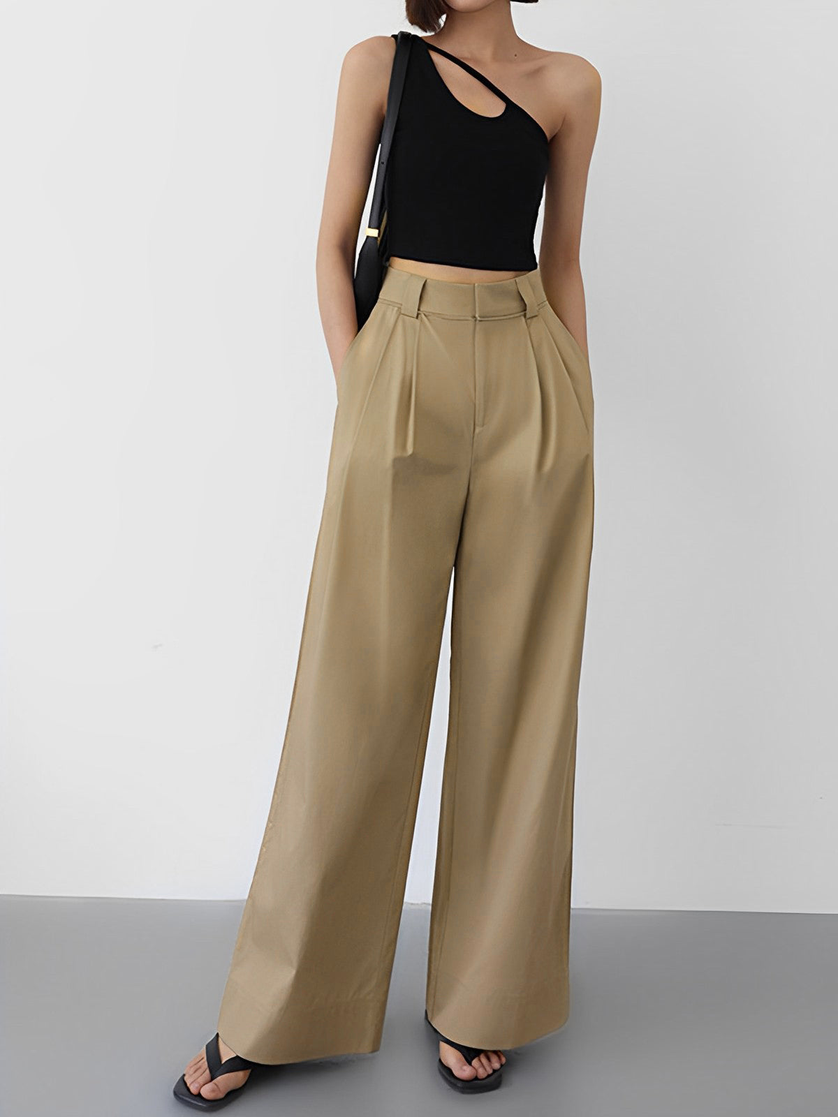 Effortless Full Length Pleated Wide Leg Dress Pants