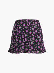 Rosa Rugosa Floral Zippered Mini Skirt