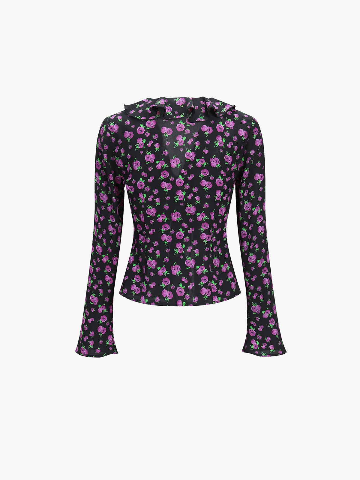 Rosa Rugosa Floral Ruffle Tied Blouse