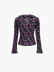 Rosa Rugosa Floral Ruffle Tied Blouse