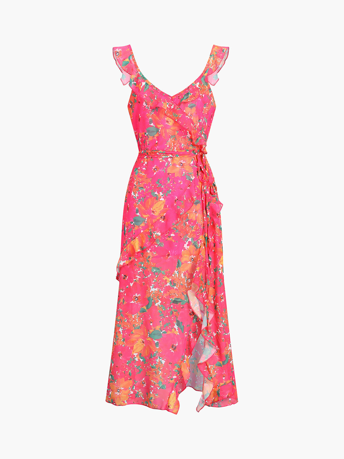 Tropical Passion Floral Ruffle Long Dress