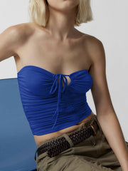 Drawstring Ruched Crop Tube Top