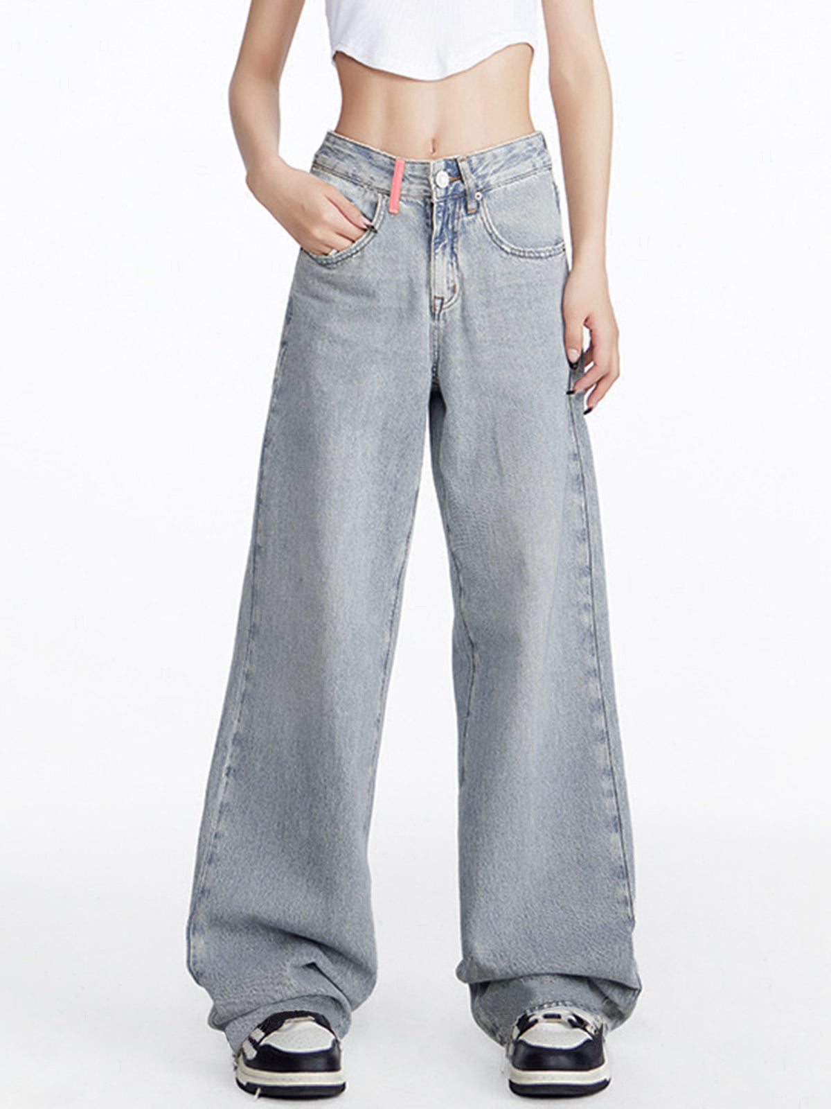 Faded Denim Baggy Wide Leg Boyfriend Jeans