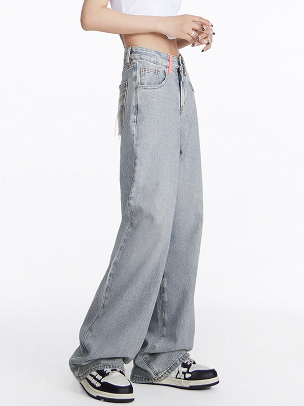 Faded Denim Baggy Wide Leg Boyfriend Jeans