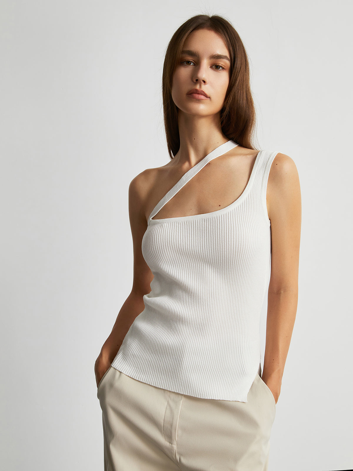 Asymmetric Strap Rib Tank Top