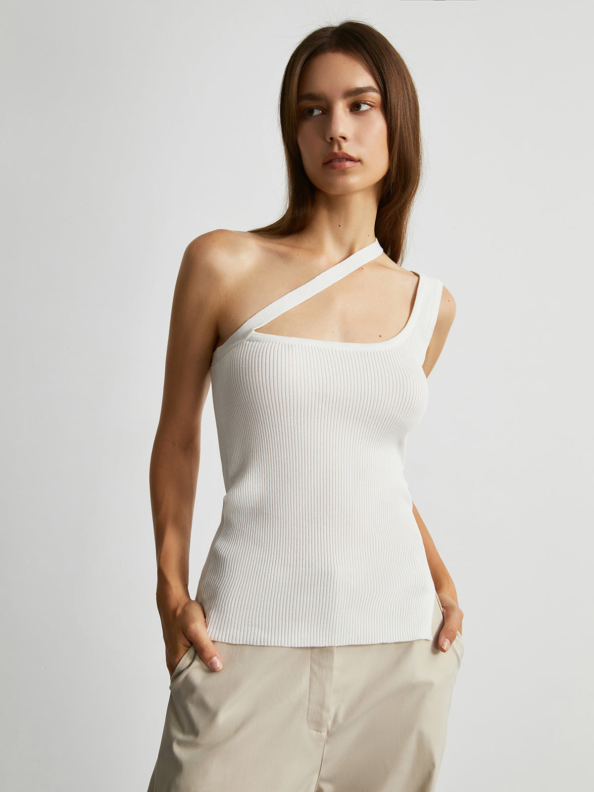 Asymmetric Strap Rib Tank Top