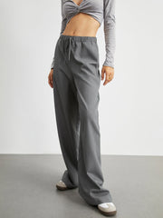 Elastic Waistband Pockets Drawstring Wide Leg Pants