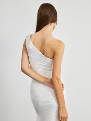 One Shoulder Wavy Textured Long Dress