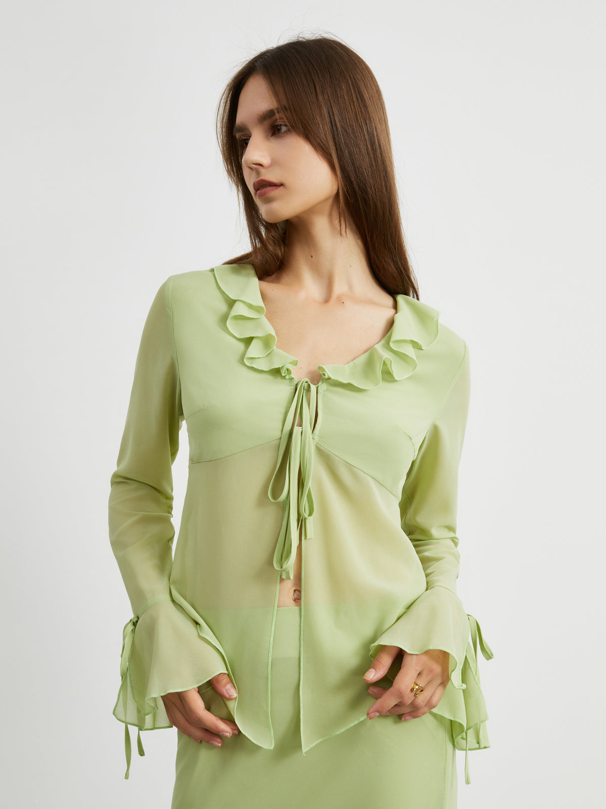 Greeness Ruffle Tied Top