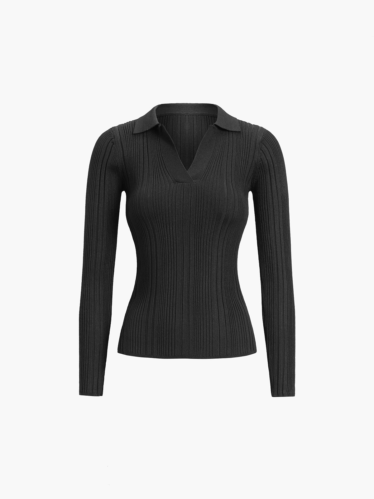 Rib Collared Long Sleeve Top