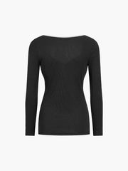 Contrast Trim Rib Long Sleeve Top