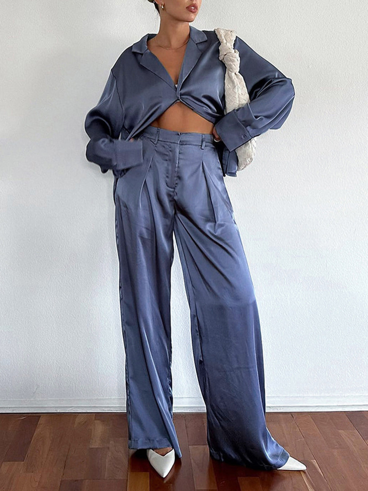 Oversized Satin Two Piece Pants Set