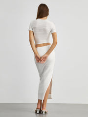 Wavy Textured Two Piece Skirt Set