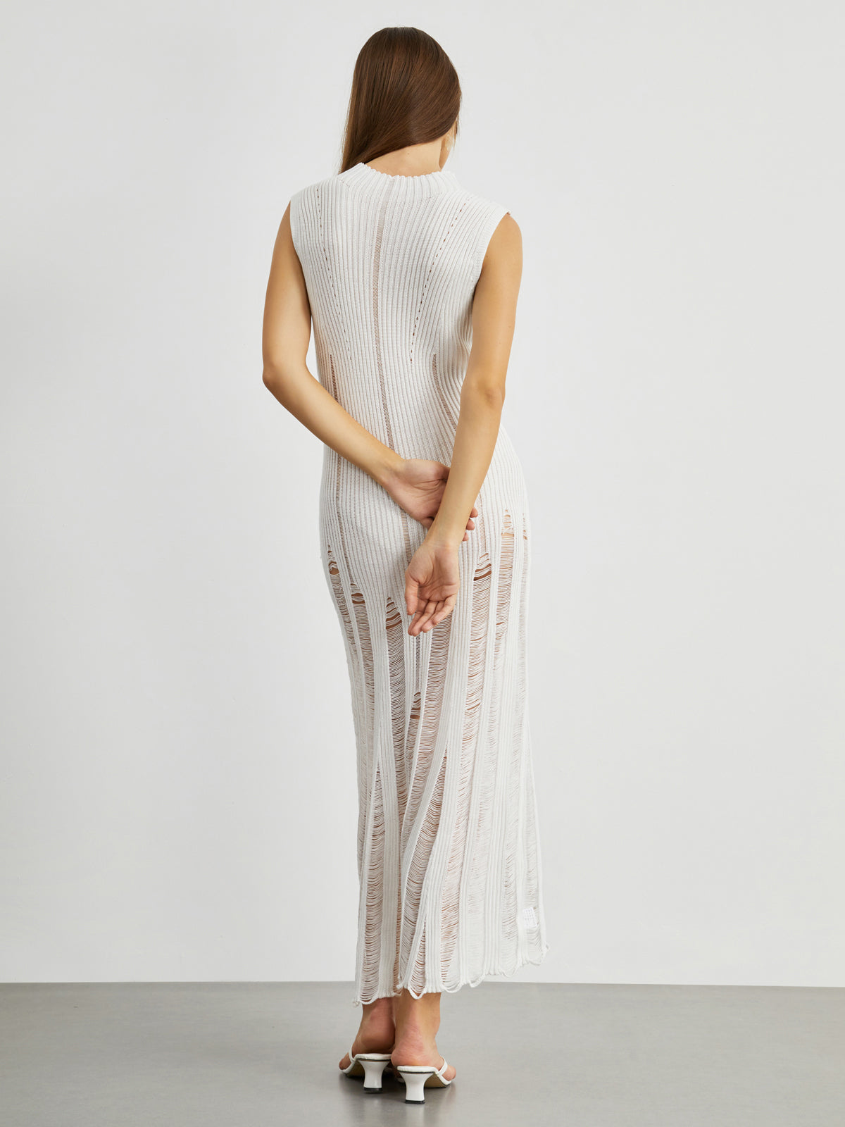 Open Knit Mock Neck Rib Long Dress