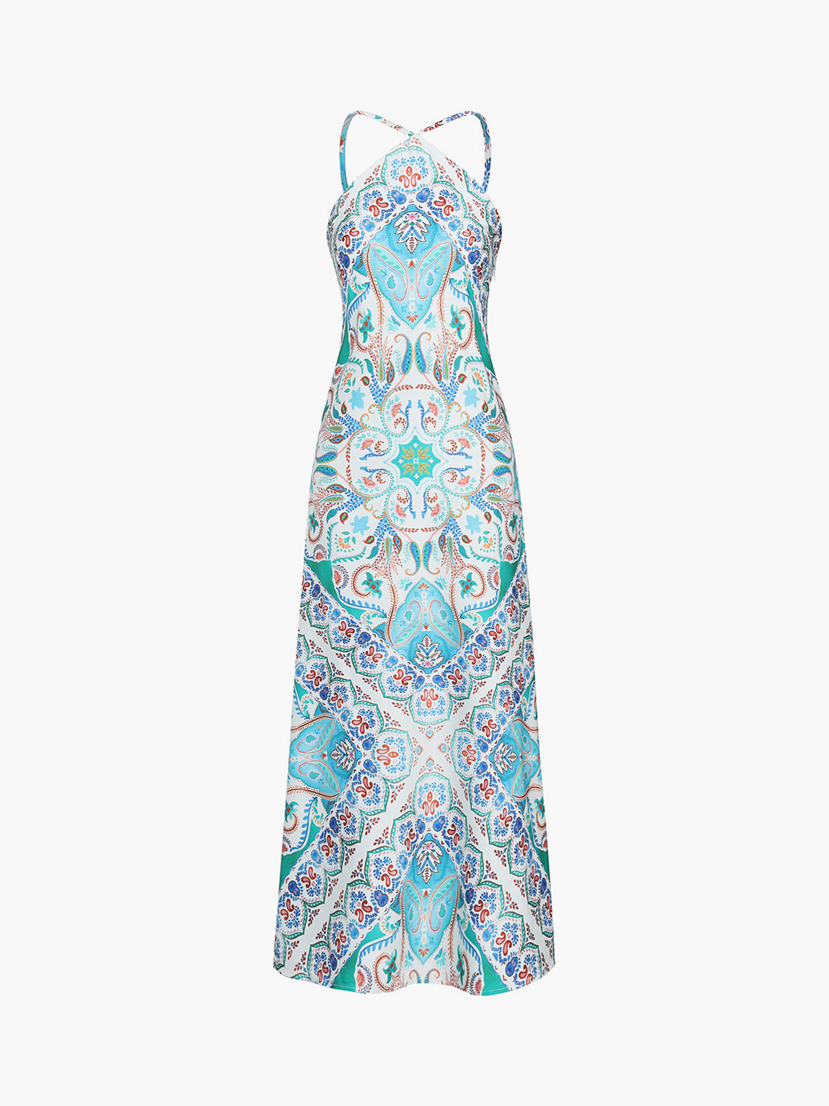 Paisley Open Back Tied Zippered Midi Dress