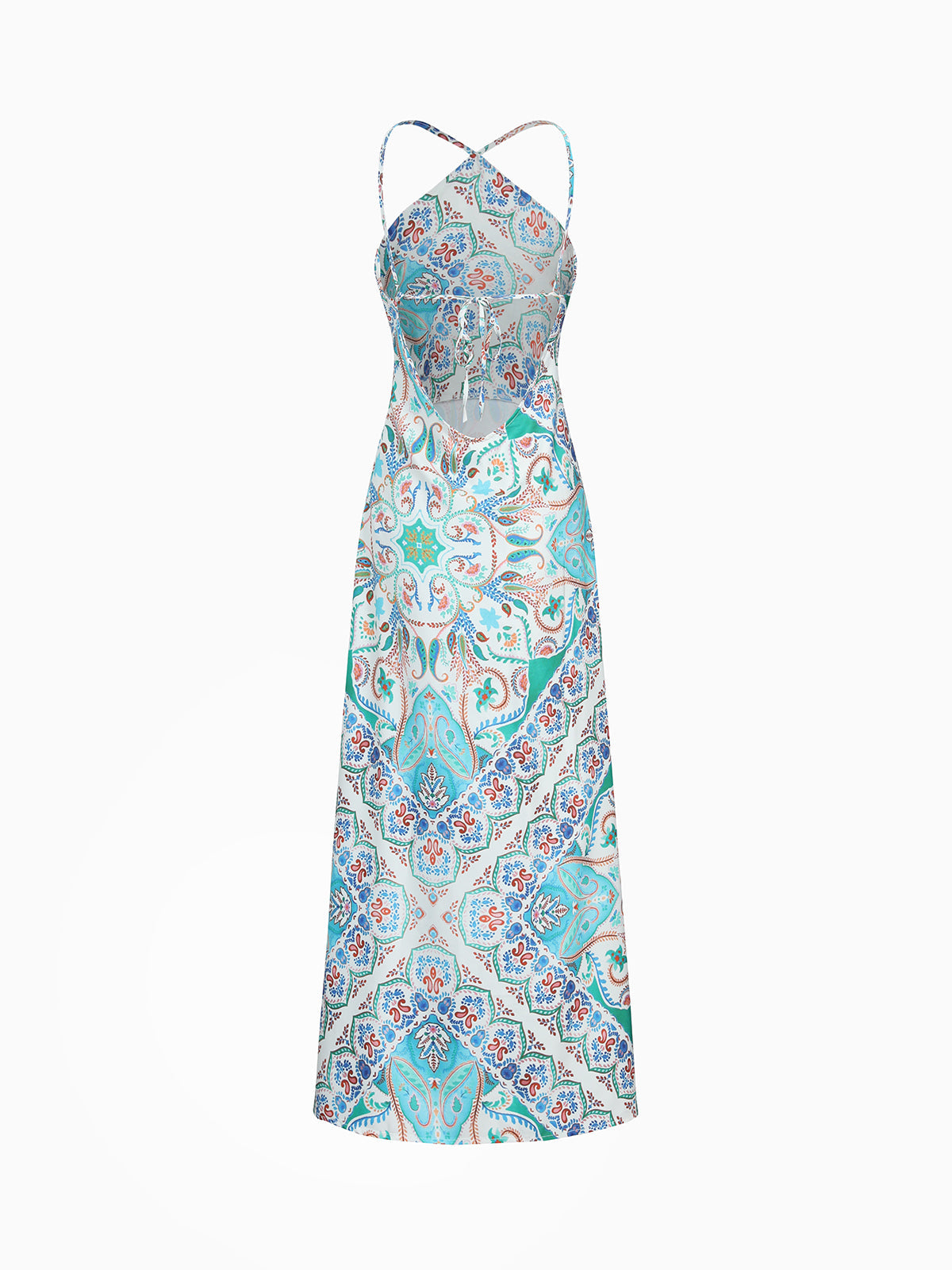 Paisley Open Back Tied Zippered Midi Dress