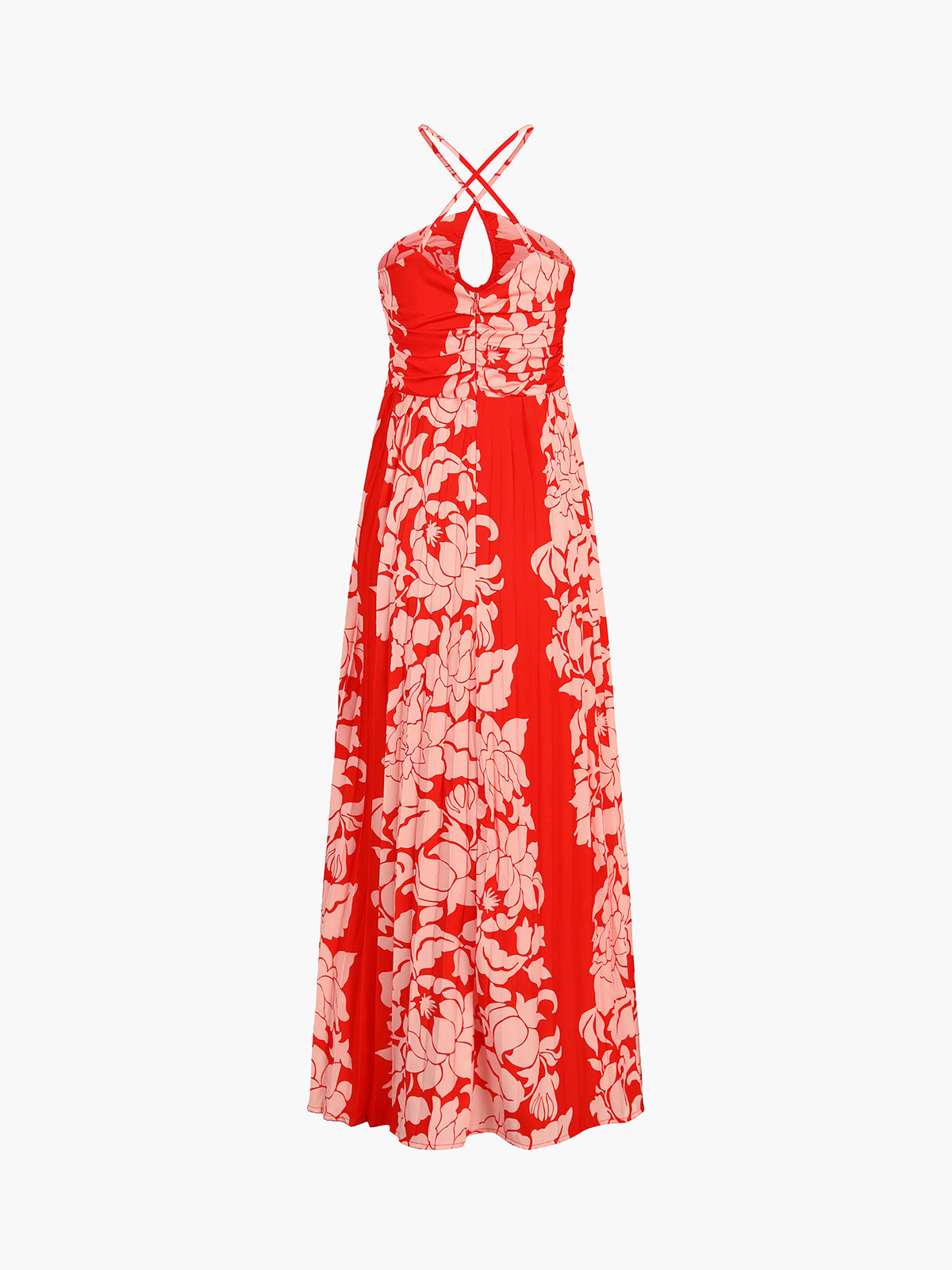 Peony Floral Pleat Zippered Maxi Dress