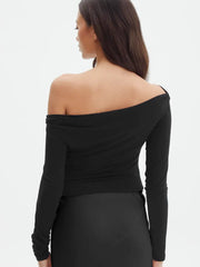 Oblique Off-Shoulder Long Sleeve Blouse