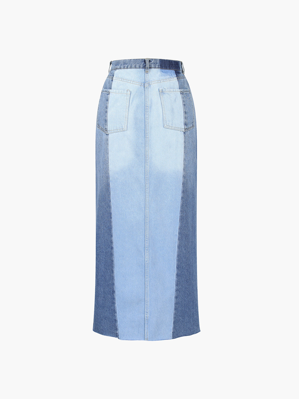 Patchwork Faded Denim Maxi Skirt