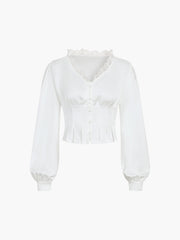 Lace Trim Puff Sleeve Corset Crop Blouse