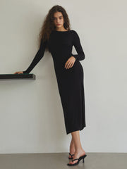 Long Sleeve Open Back Slit Long Dress