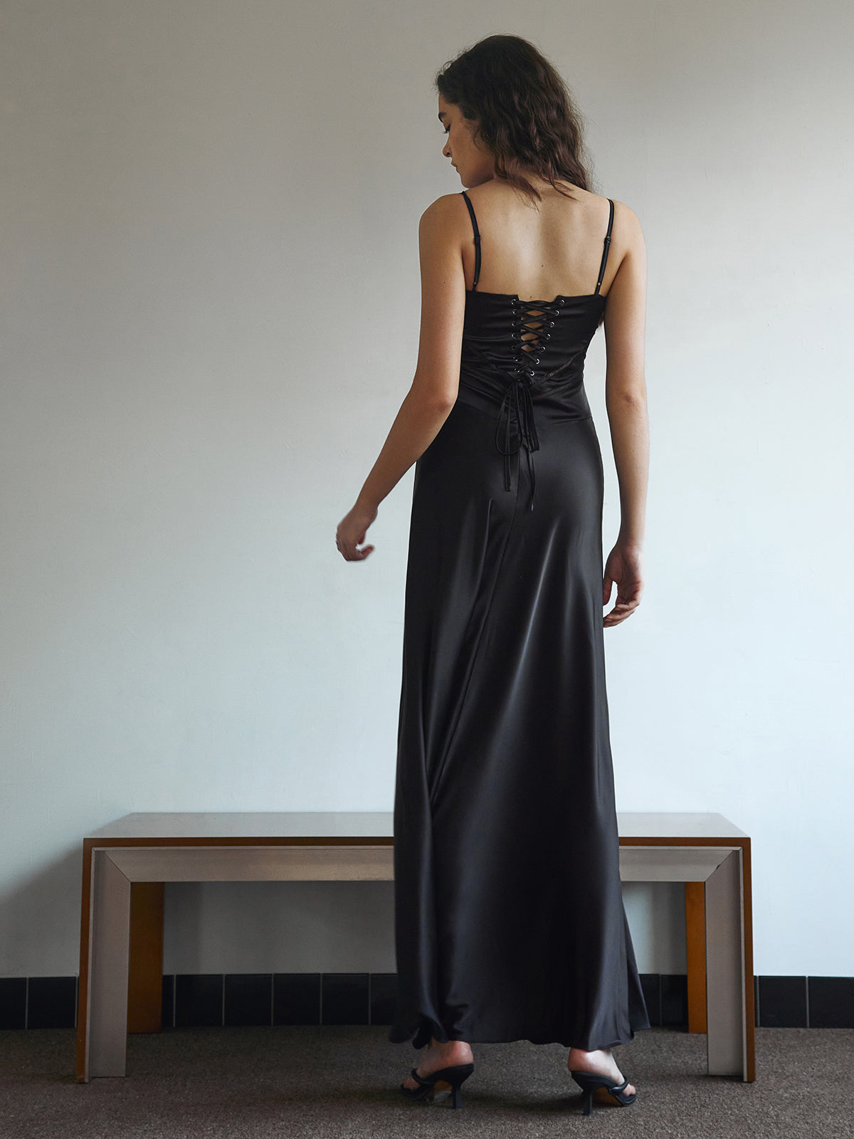 Tie Back Satin Slip Long Dress