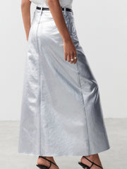 Metallic Faux Leather Maxi Skirt