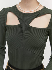 Twist Cutout Rib Long Sleeve Knit Top