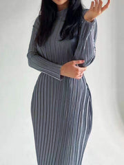 Plisse Pleat Long Sleeve Tie Back Long Dress