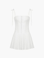 Tie Shoulder Pleat Corset Short Dress