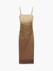 Cappuccino Ombre Mesh Zippered Long Dress