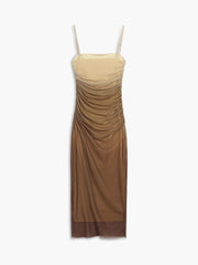 Cappuccino Ombre Mesh Zippered Long Dress