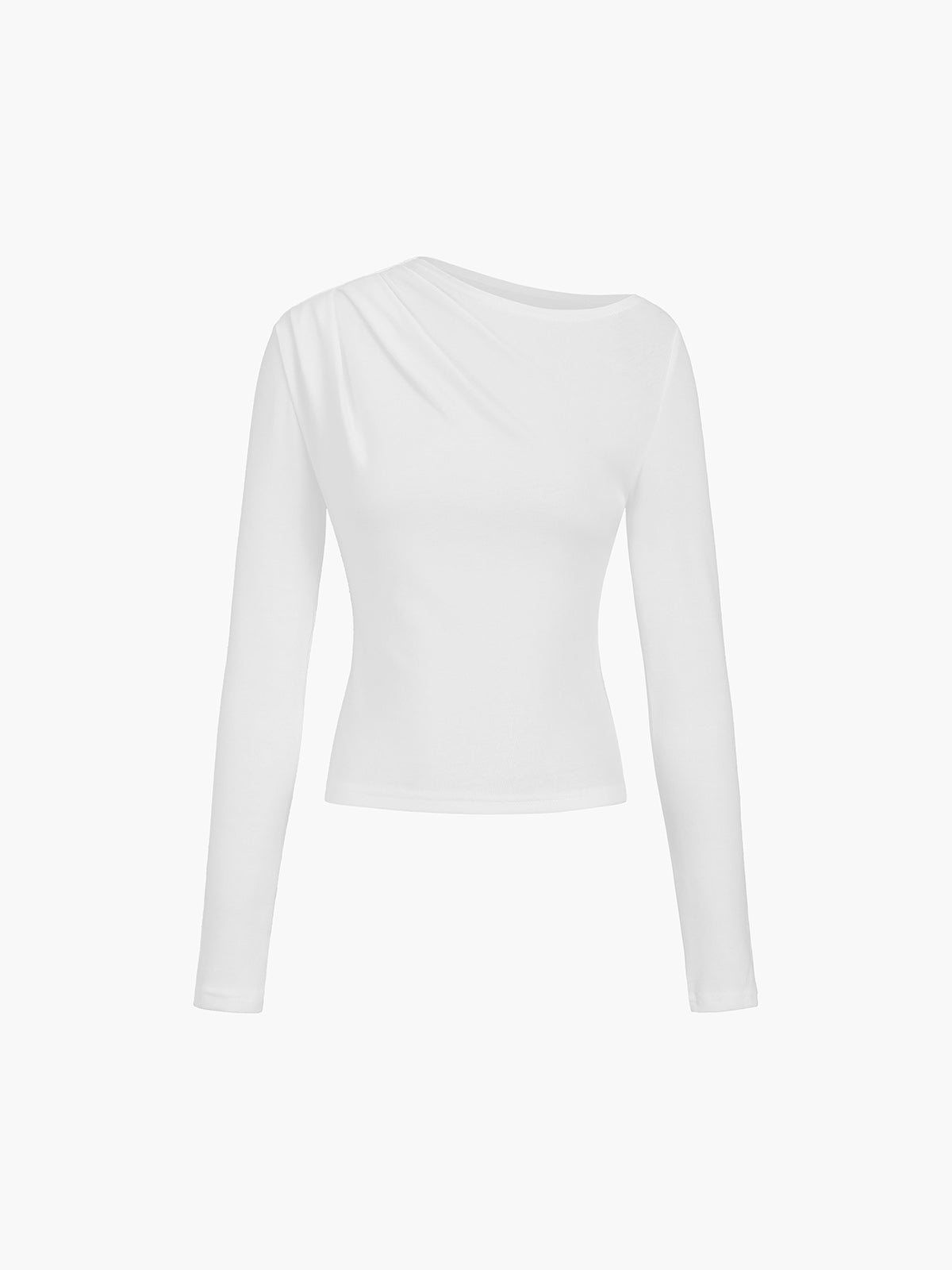 Asymmetric Neckline Ruched Long Sleeve Top