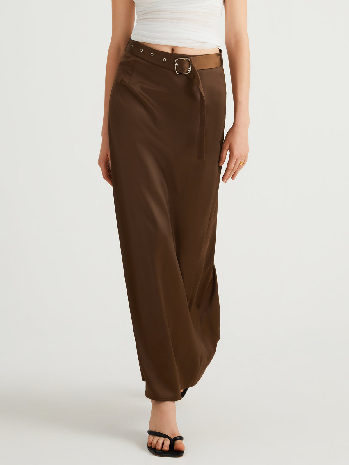 Satin Belted Maxi Skirt