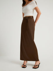 Satin Belted Maxi Skirt