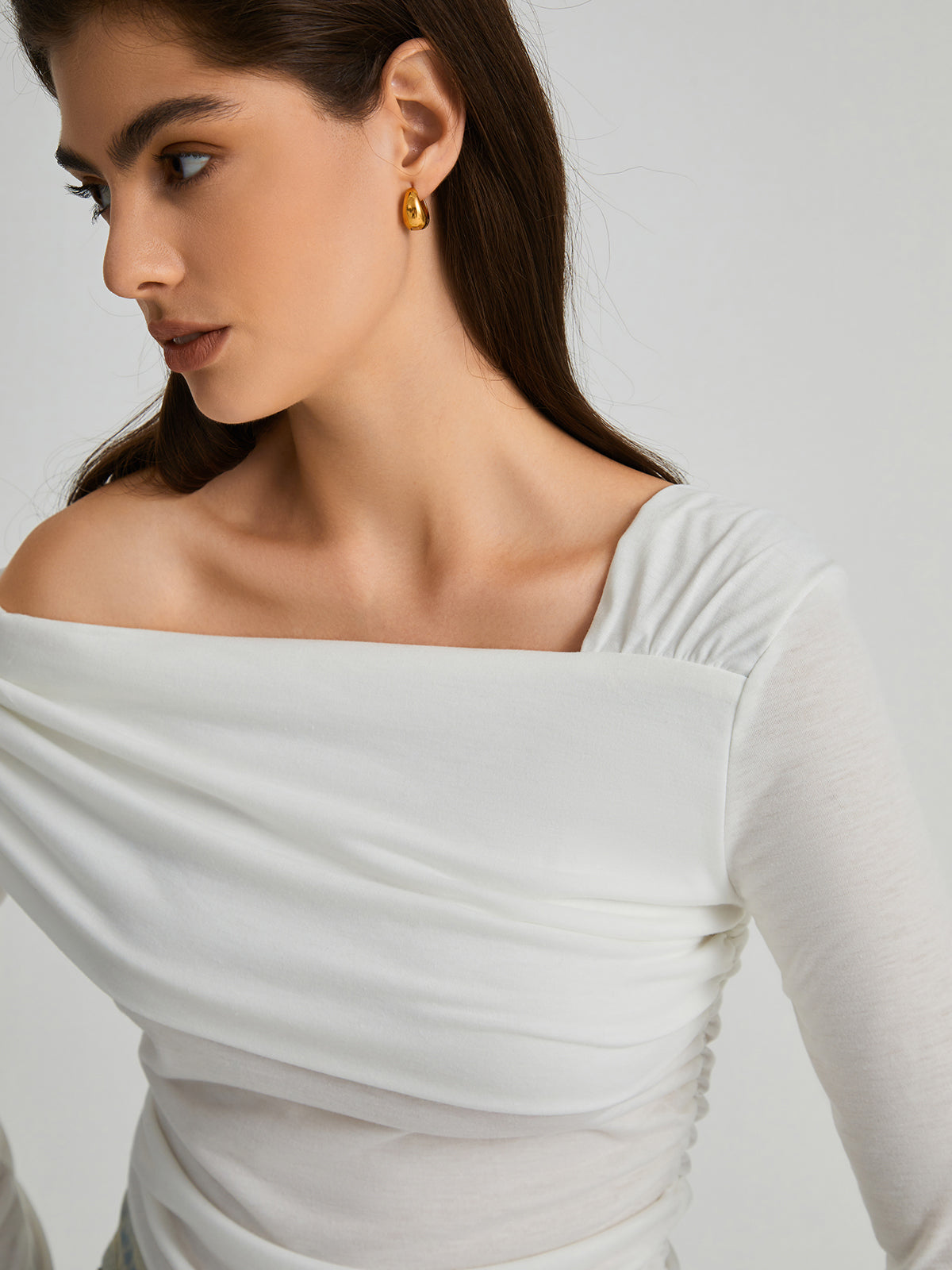 Asymmetric Off Shoulder Long Sleeve Shirt